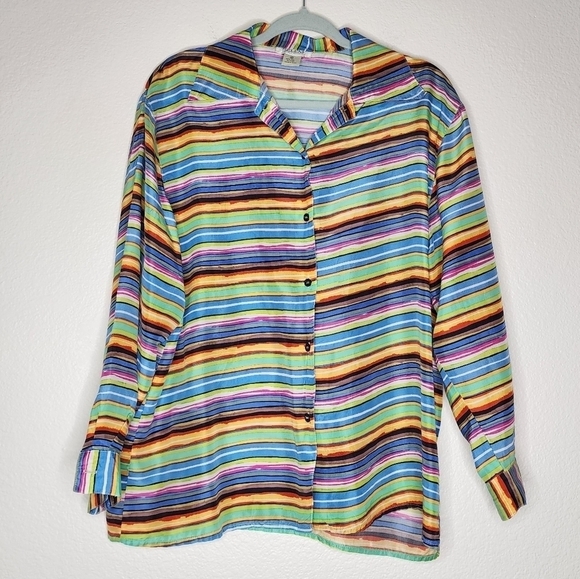 Vintage Selene Paris Rainbow Stripe Silk Top M - Picture 1 of 5